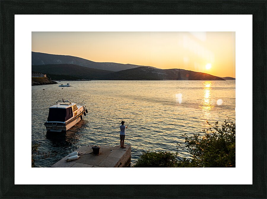 Lonely fisherman in the beautiful bay of Osor on the island of Cres-Losinj in the Adriatic Sea Croatia Picture Frame print