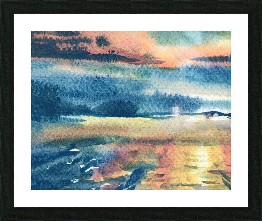 Sunset Above The Sea Watercolor Art 6 Picture Frame print
