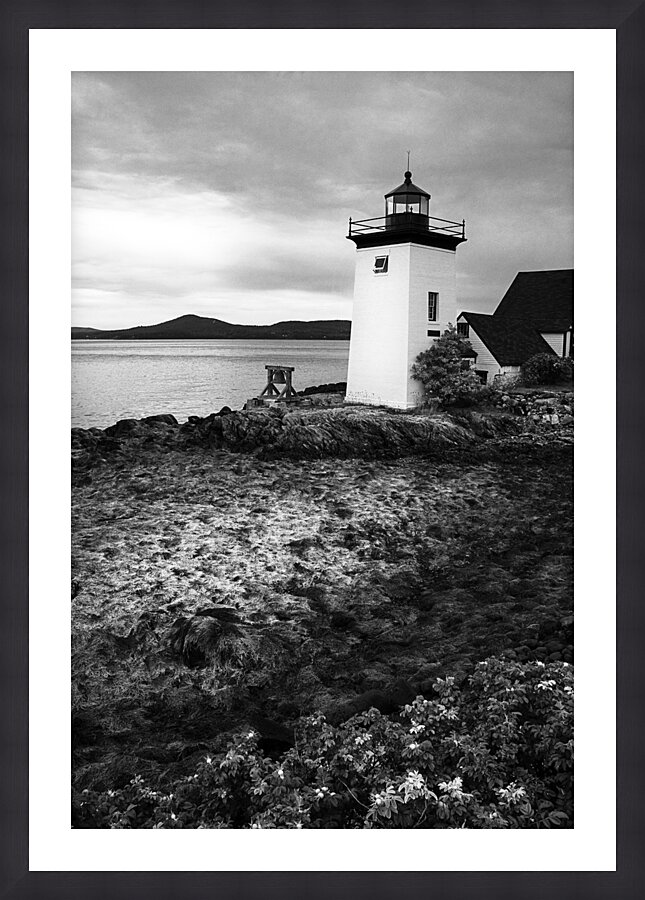 Grindle Point Lighthouse Tower at Low Tide in Maine -  B&W  Picture Frame print