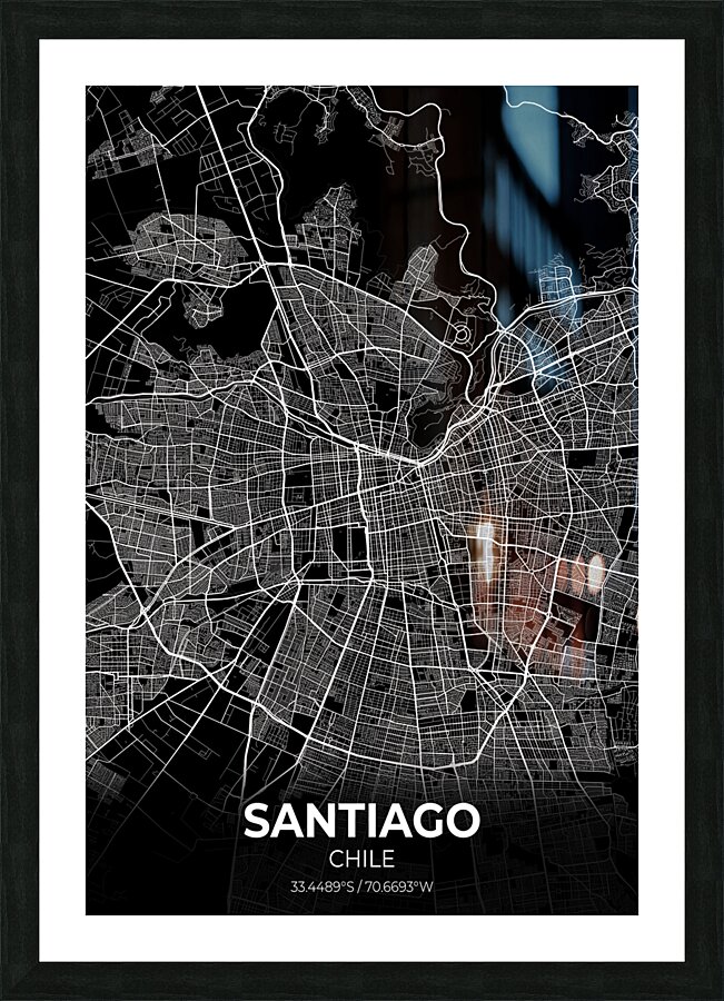 Santiago Chile City Map Print Picture Frame print