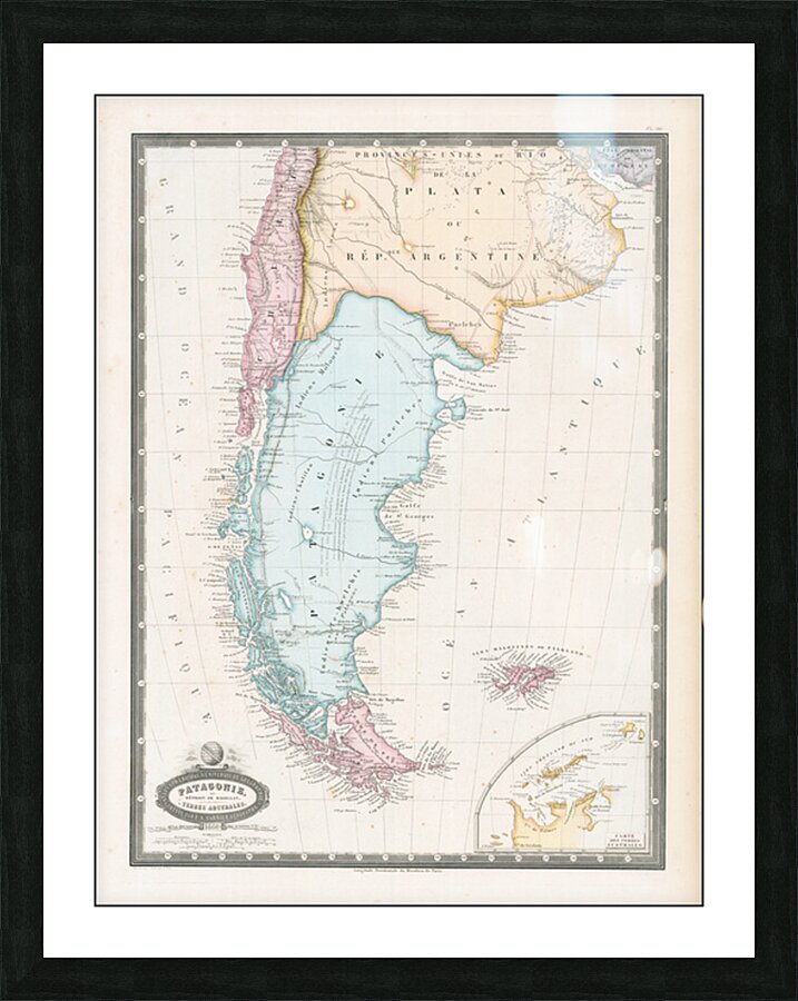 1860 Map of Patagonia Showing Natural Features Settlements and Coastal Geography of Southern Argentina and Chile in the Mid-19th Century Picture Frame print