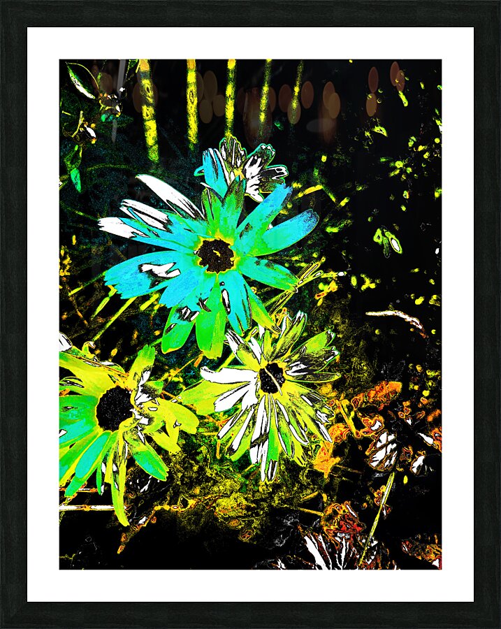 Abstract Blue and Green Daises Picture Frame print