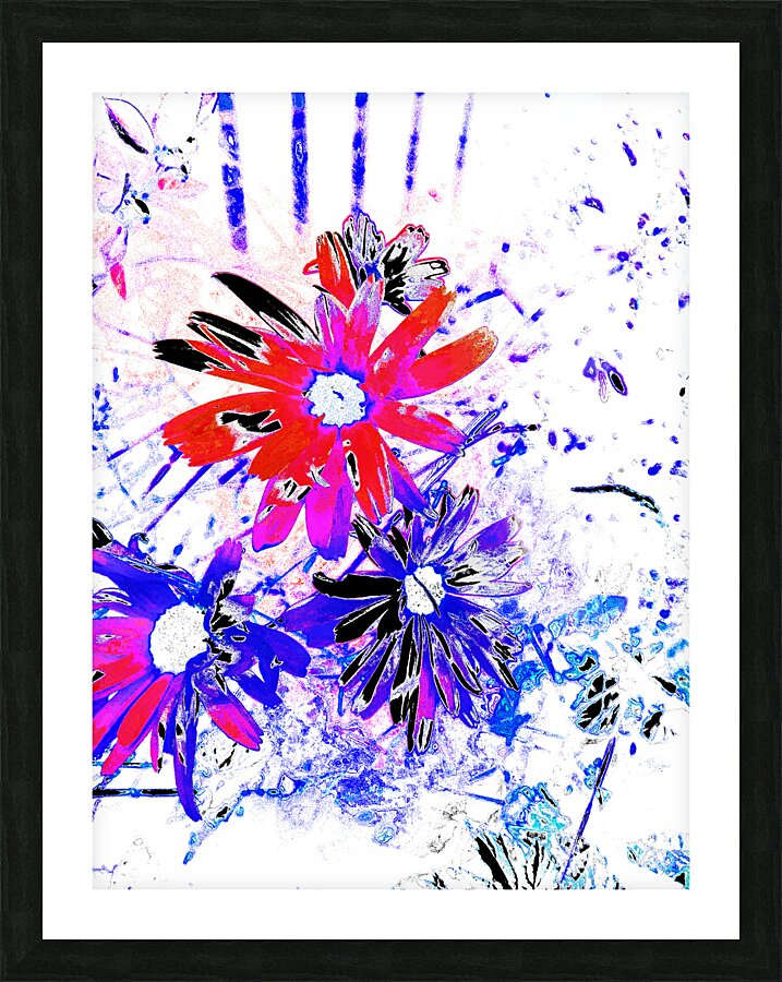 Abstract Red and Blue Daises Picture Frame print