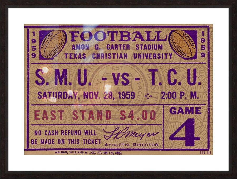 1959 TCU Football Ticket Stub Remix Art Picture Frame print