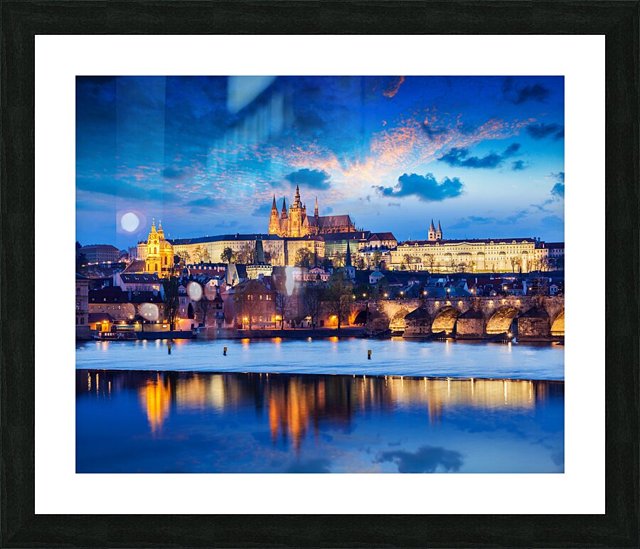 Charles Bridge and Prague Castle in twilight Picture Frame print