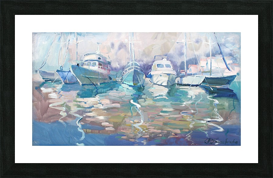 Between day and evening. Calm in the port Picture Frame print