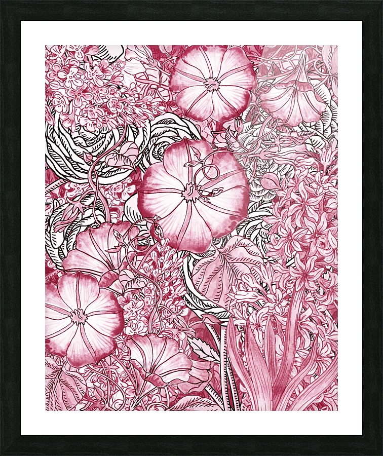 Watercolor Botanical Flowers Garden Pink Flowerbed VI Picture Frame print