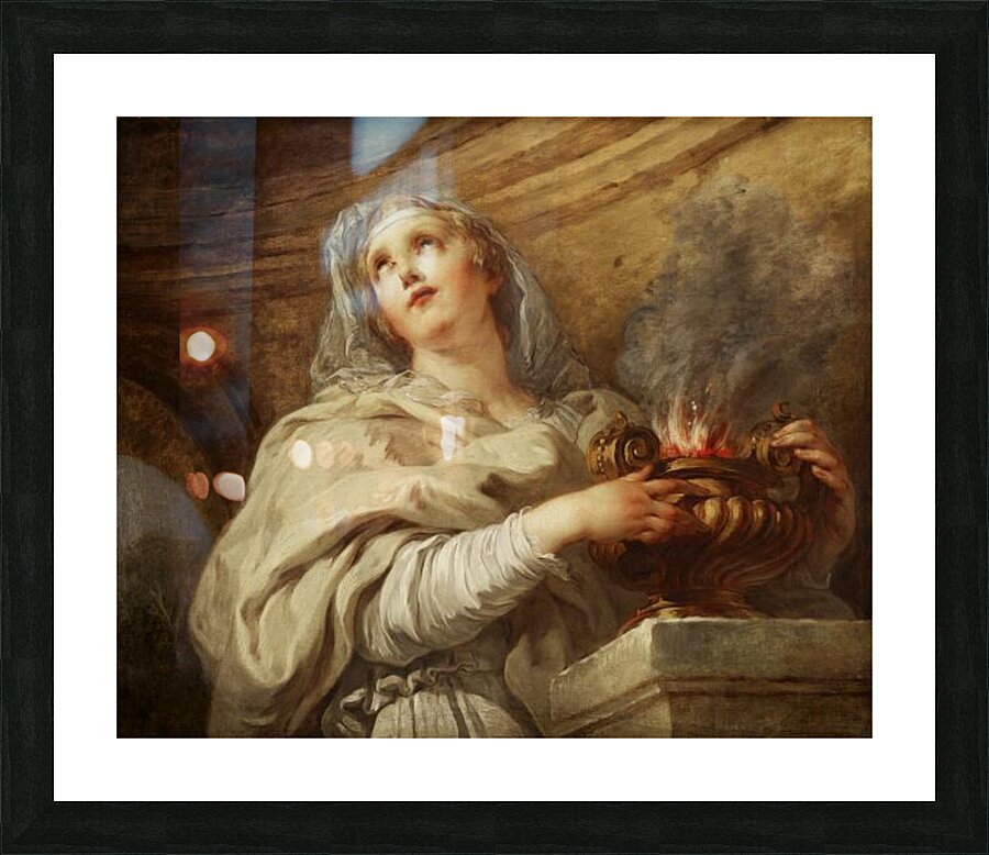 A Vestal Virgin Tending Fire by Francois Lemoyne Picture Frame print