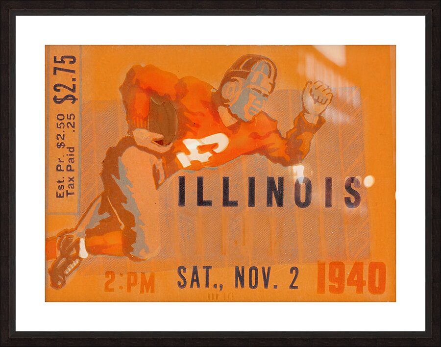 1940 Illinois Football Ticket Art Picture Frame print