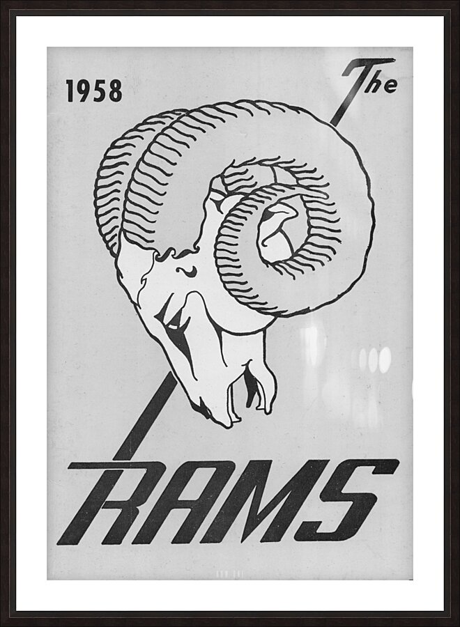 1958 Rams Black and White Art Picture Frame print