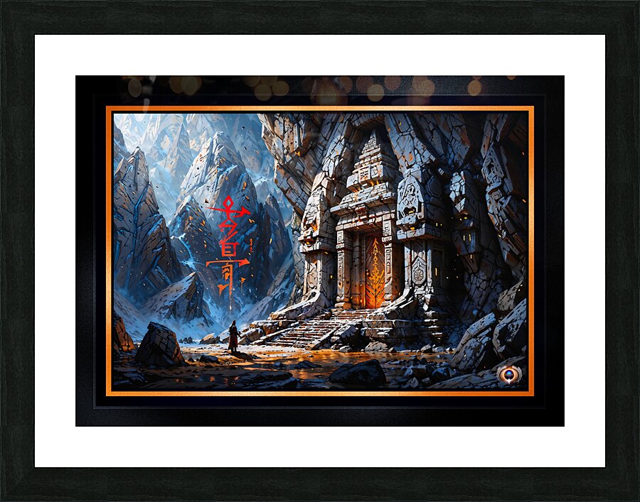A Mysterious Ancient Temple Hidden In A Snow-Capped Mountain Landscape Awe-Inspiring AI Concept Art by Xzendor7 Picture Frame print