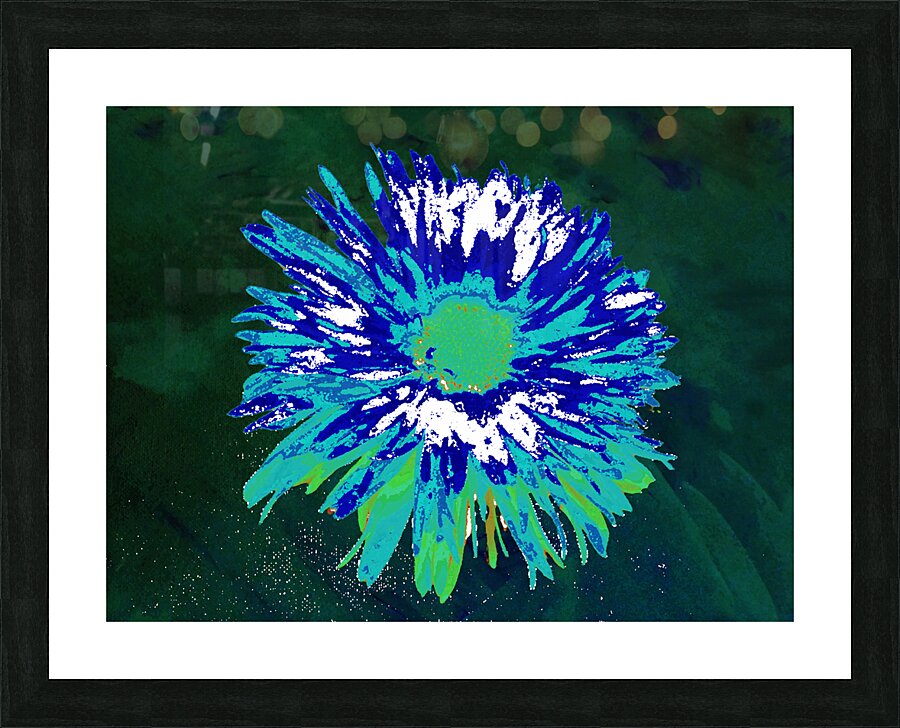 Abstract Vibrant Blue and Green Daisy Flower Picture Frame print