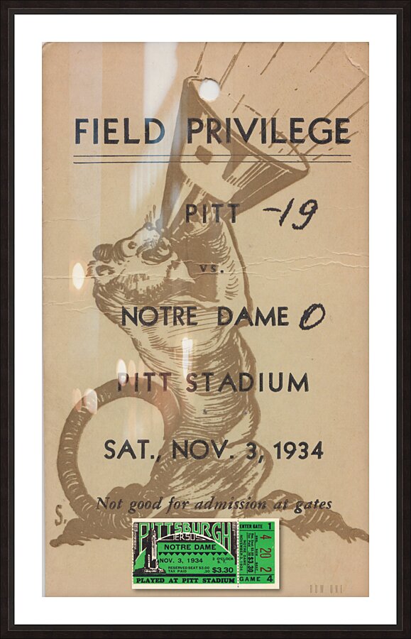 1934 Pitt Panthers Ticket and Pass Picture Frame print