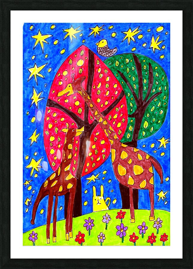 Abstract Doodle Art Giraffes- Mother and Child  Picture Frame print
