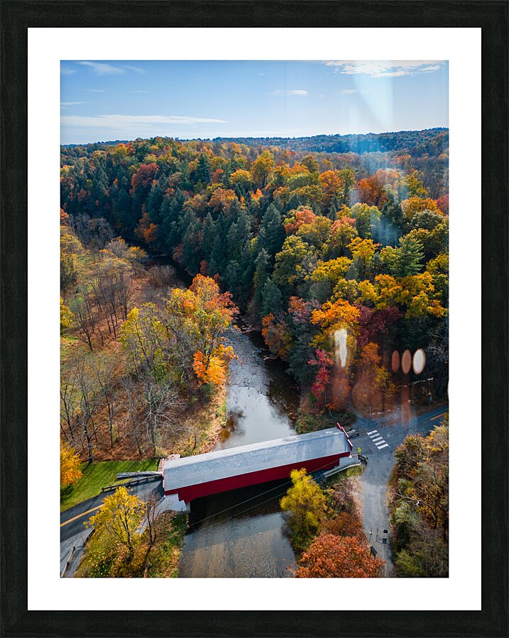 Geigers Covered Bridge Fall Aerial Picture Frame print