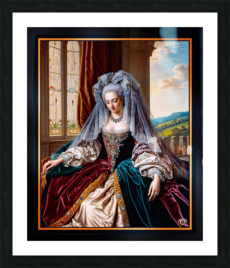 The Timeless Beauty Of A Majestic Lady Wearing A Veil Dressed In A Lavish Gown Mesmerizing AI Concept Art by Xzendor7 Picture Frame print