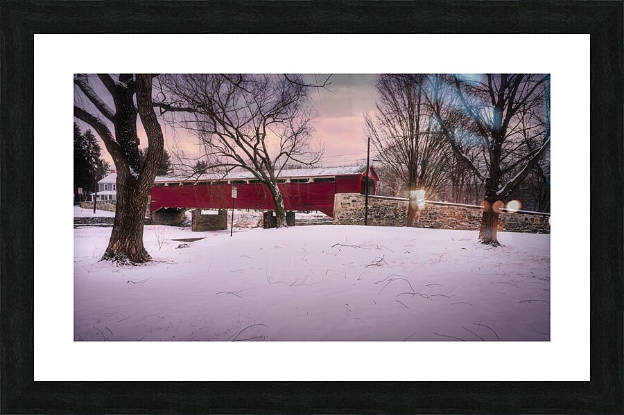 Wehrs Mill Covered Bridge Winter Wide Angle Picture Frame print