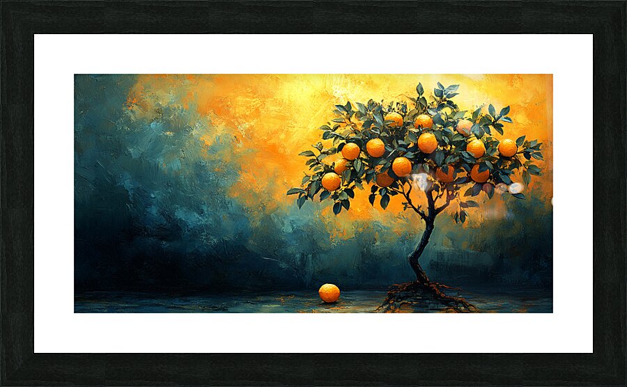 Lemon Tree  18   Yellow on Orange and Teal Picture Frame print