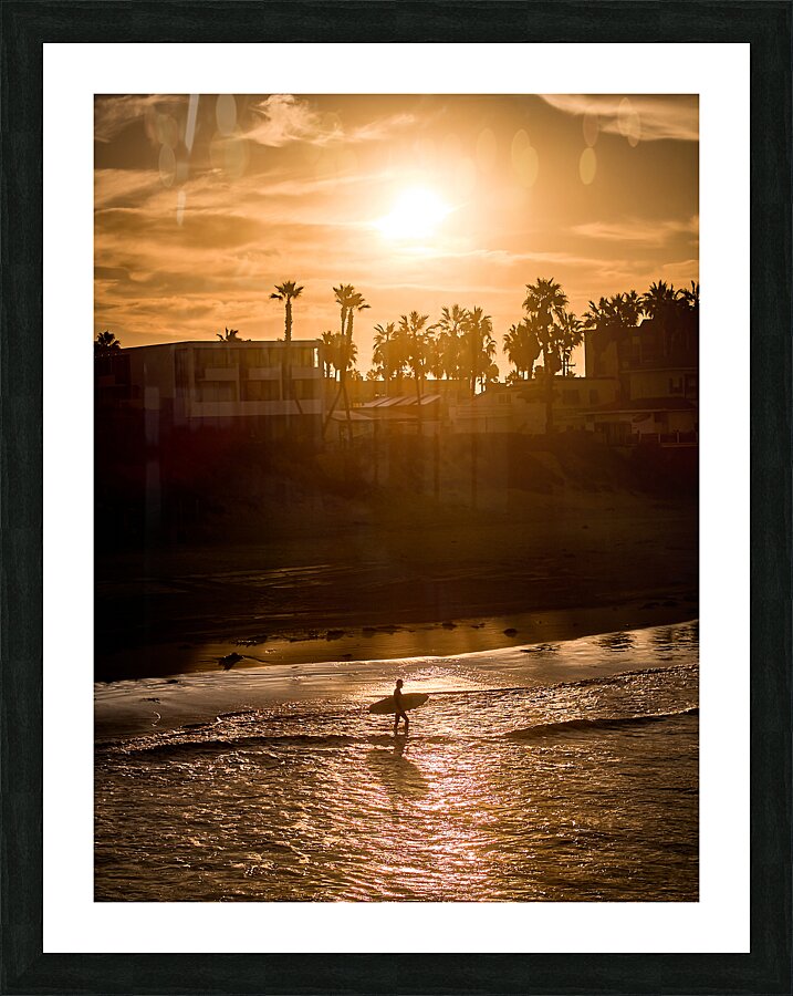 San Diego Surfer Sunrise Spotlight Vertical Picture Frame print