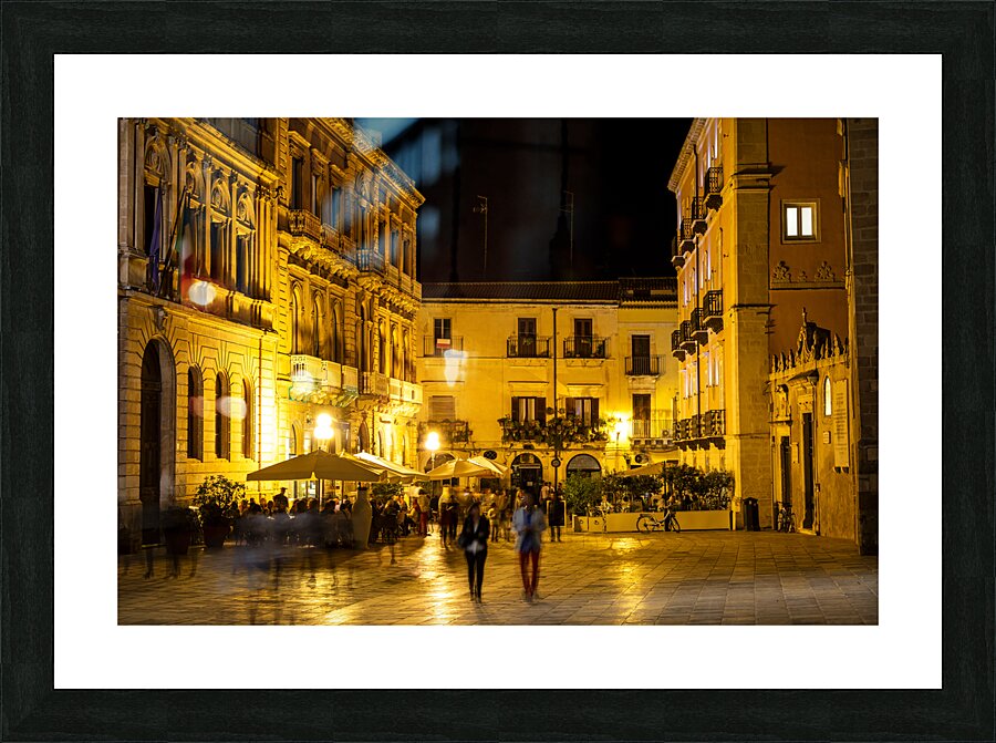 Night shot of square and baroque buildings in beautiful ancient Italian city Syracuse on the island of Sicily Picture Frame print