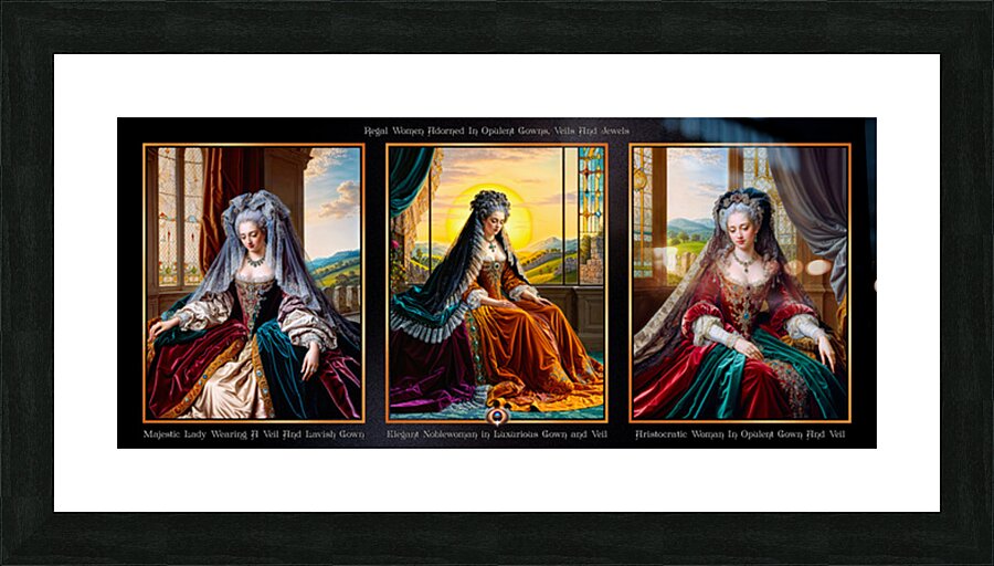 Regal Women Adorned In Opulent Gowns And Veils Mesmerizing AI Concept Art by Xzendor7 Picture Frame print