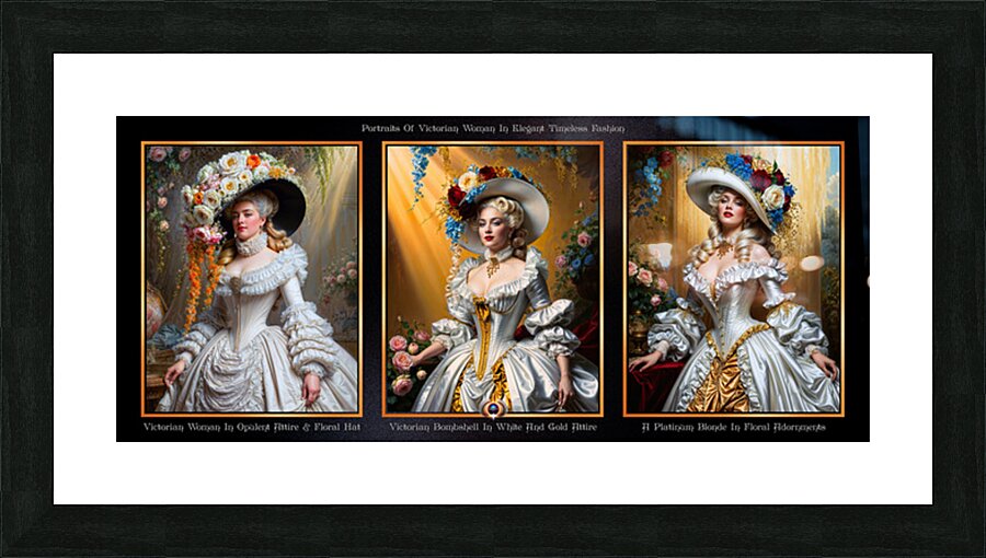 Portraits Of Victorian Woman In Elegant Timeless Fashion Mesmerizing AI Concept Art by Xzendor7 Picture Frame print
