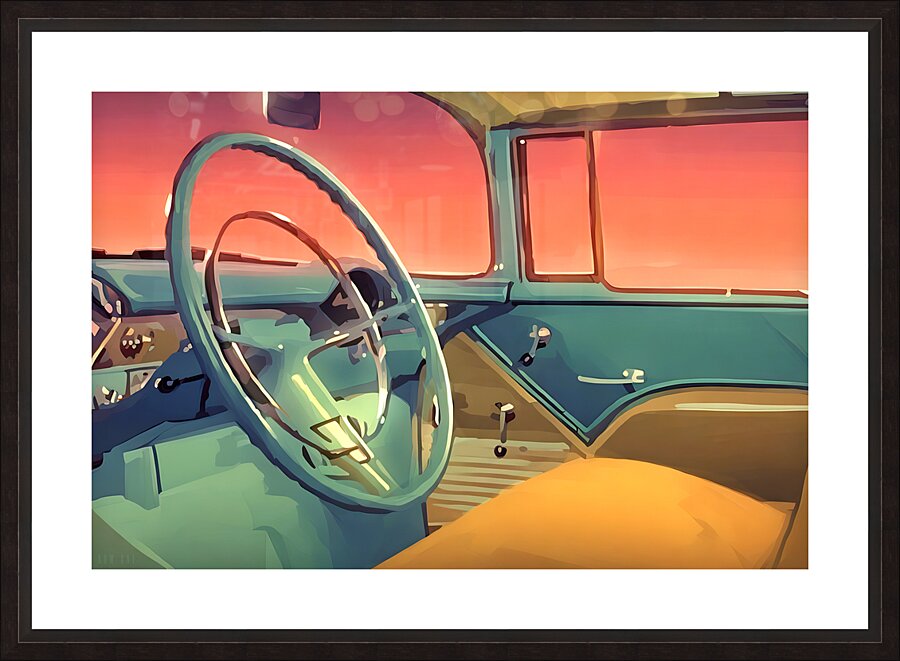 Vintage Car Steering Wheel Art Picture Frame print