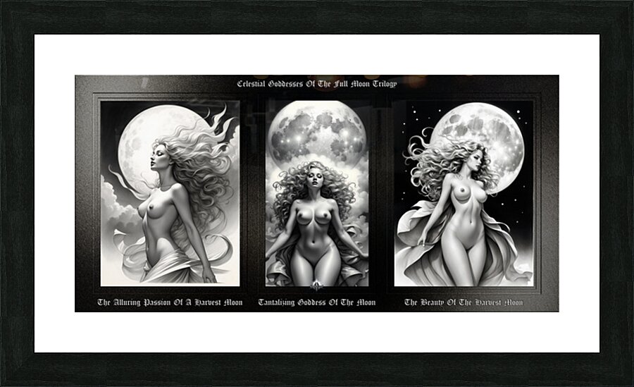 Celestial Goddesses Of The Full Moon Trilogy Mesmerizing AI Concept Art by Xzendor7 Picture Frame print