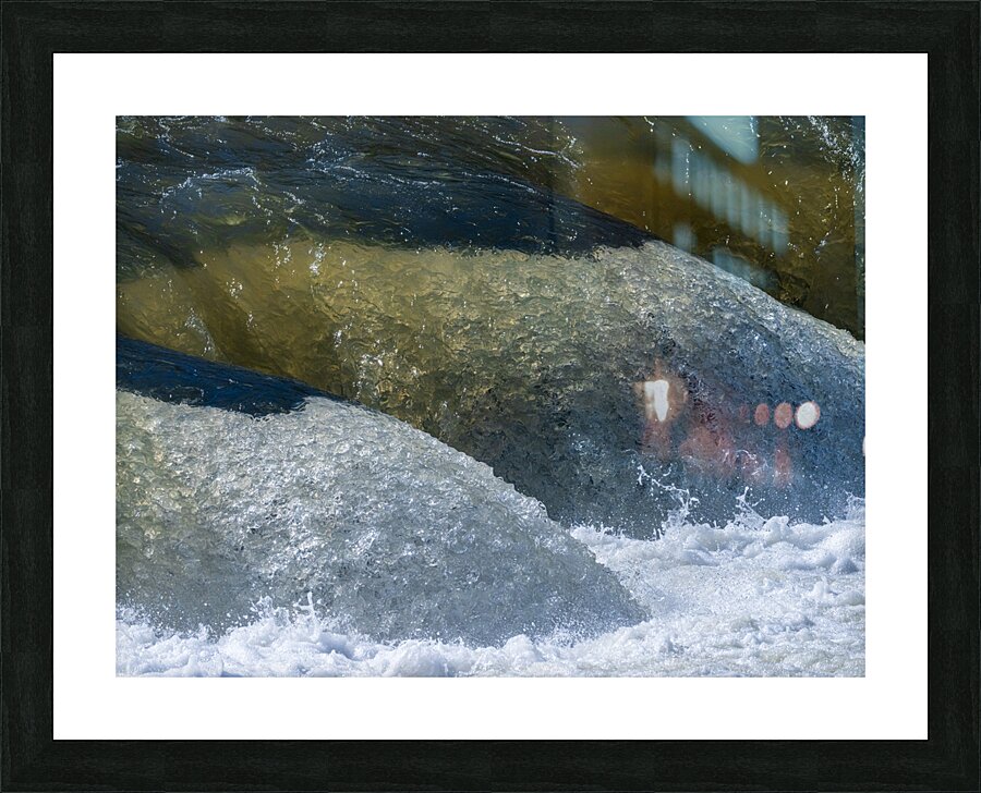Frozen motion of raging water flowing over Valley Falls Picture Frame print