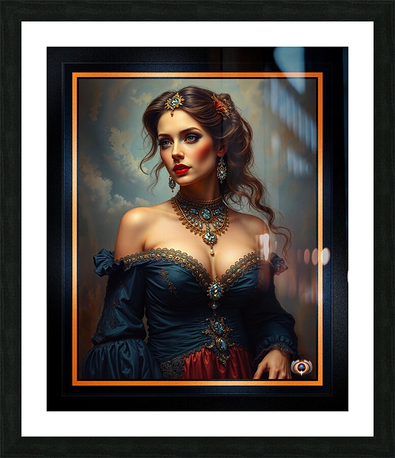 Exquisite Majestic Portrait Of A Timeless Aristocratic Beauty Mesmerizing AI Concept Art by Xzendor7 Picture Frame print