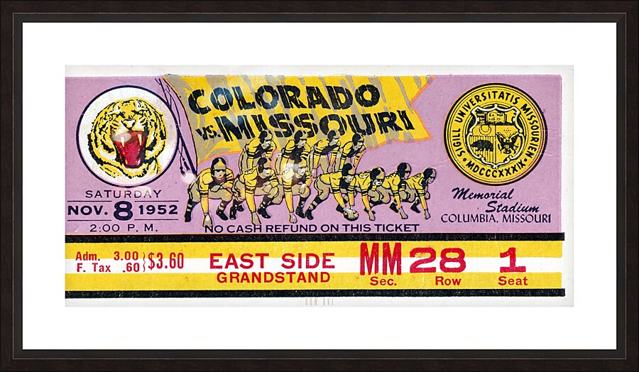 1952 Colorado vs. Missouri Football Ticket Art Picture Frame print