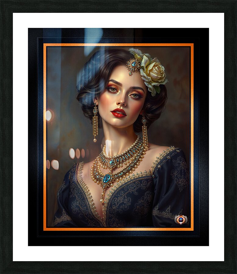 Alycia: A Vision of Classic Elegance in Opulent Golden Adornments MEsmerizing AI Concept Art by Xzendor7 Picture Frame print