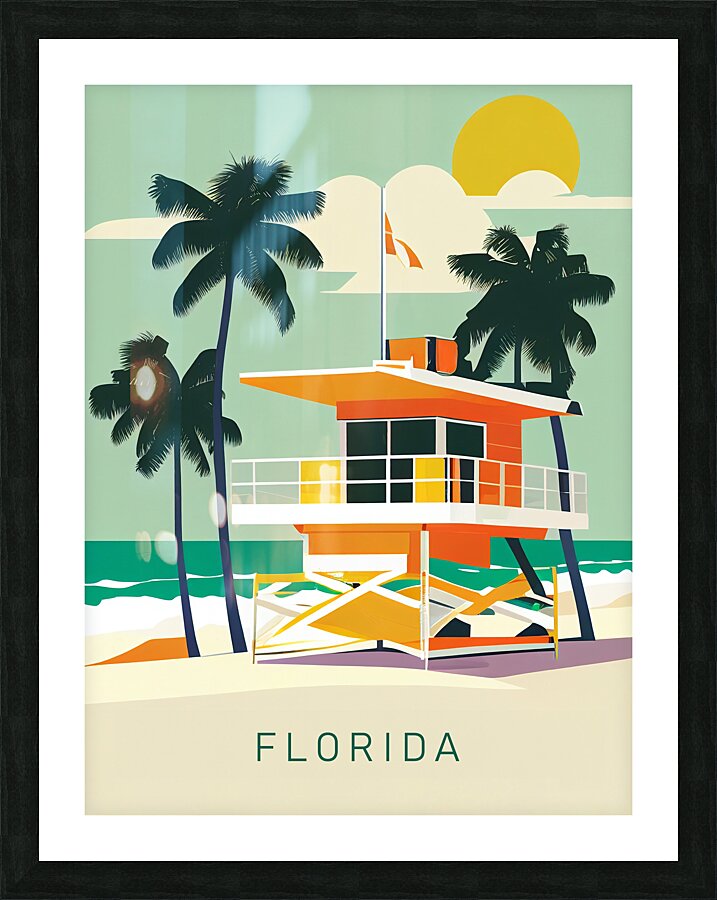 Florida beach travel vintage poster Picture Frame print