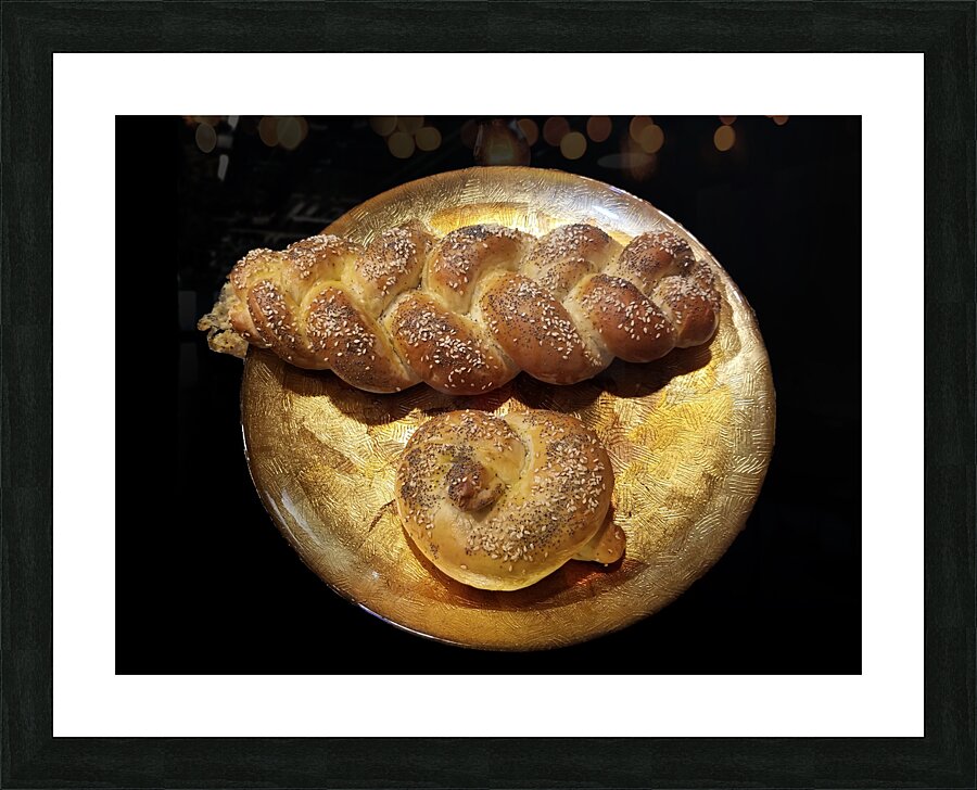 Long and round challah bread loaves Picture Frame print