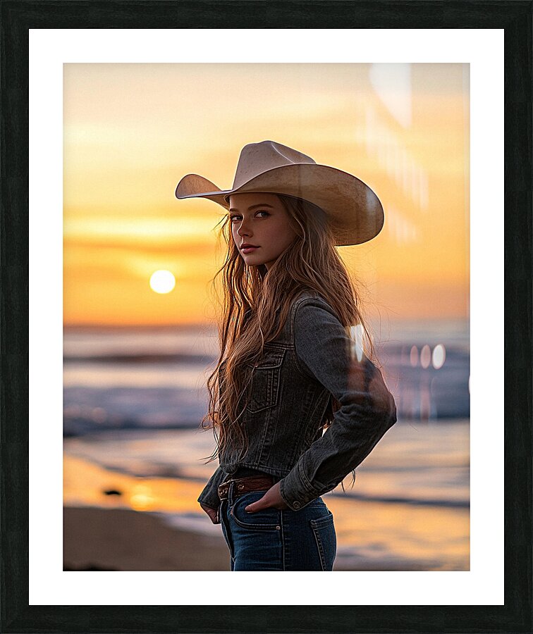 The Sunset Cowgirl Picture Frame print