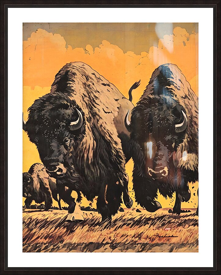 Vintage Buffalo Art by Fred Ludekens Picture Frame print