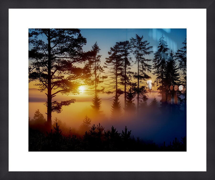 SUNRISE OVER A MISTY LAKE Picture Frame print