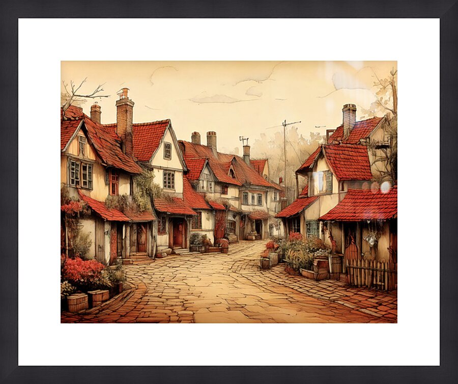 Village Illustration Picture Frame print