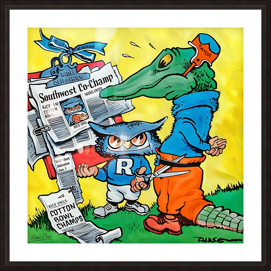 1954 Rice Owl Football Cartoon Art Picture Frame print