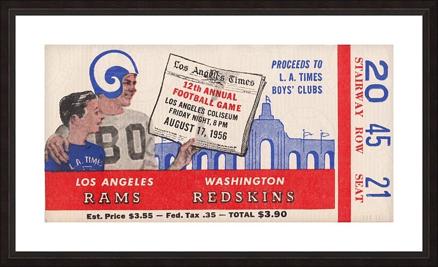 1956 LA Rams vs. Washington Redskins Ticket Art Picture Frame print