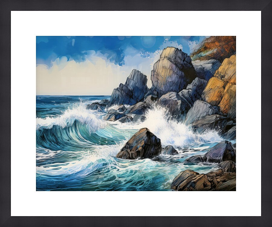 Water Whacks Against Rocky Shores Picture Frame print