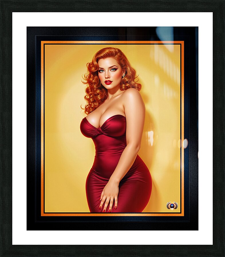 Isabella Rosalie Moreau In A Stunning Velvet Red Dress With Fiery Red Curls Gorgeous AI Concept Art by Xzendor7 Picture Frame print