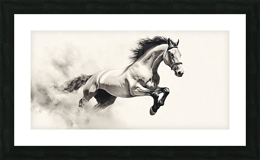White horse stallion runs gallop over bright background	 Picture Frame print