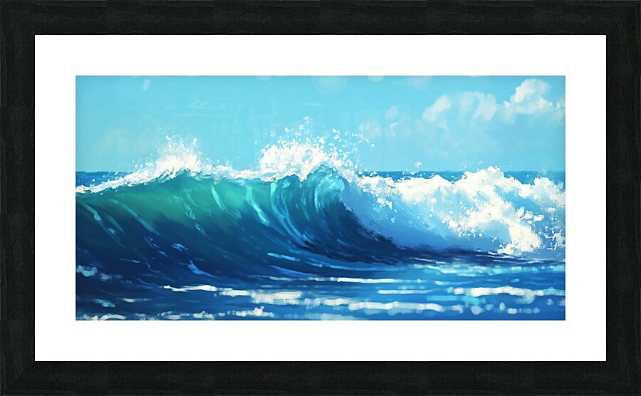 Color Ocean Waves. Hand Painted on Canvas.  Ocean Water.  Turquoise Art Background. Trendy Watercolor Marble Pattern.  Picture Frame print