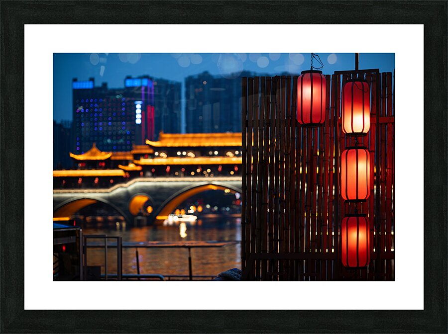 Chinese Lanterns at River Scene at Chengdu Picture Frame print