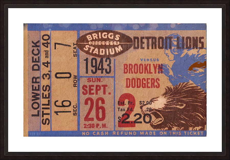 1943 Brooklyn Dodgers at Detroit Lions Picture Frame print