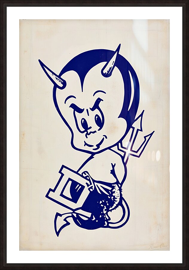 Vintage 1950s Duke Blue Devil Baby Cartoon Art Picture Frame print
