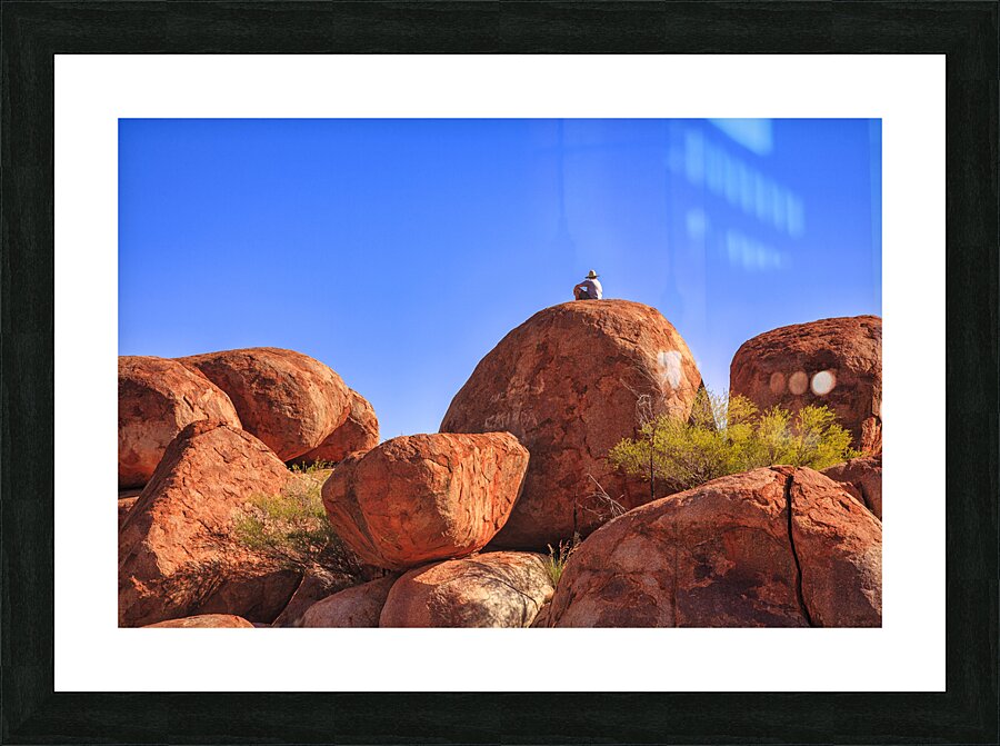 Devils Marbles and Man in a Hat Picture Frame print