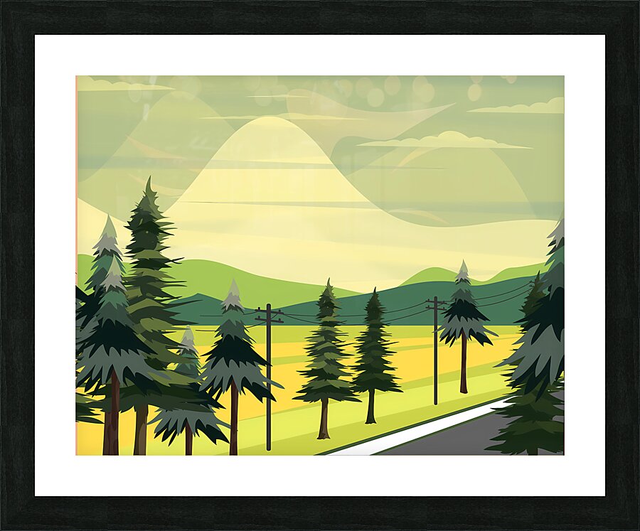 Stylized Mountain Landscape - Modern Nature Illustration Picture Frame print