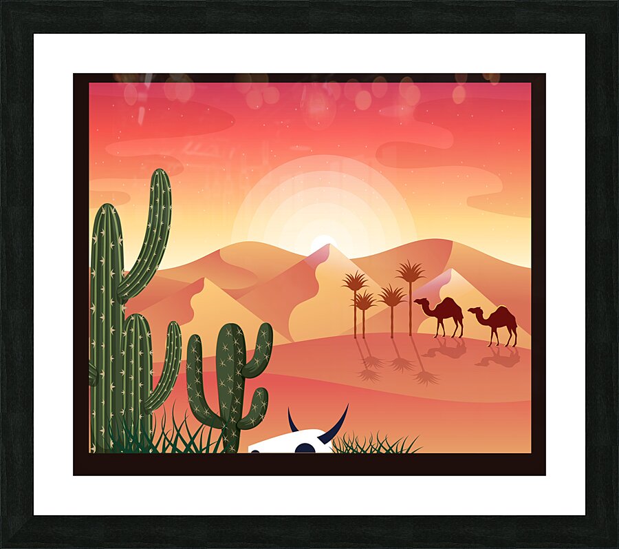 Vibrant Desert Sunset - Colorful Cactus Landscape Art Picture Frame print